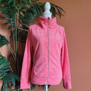 Calvin Klein CK Performance Fleece Zip Up Jacket Coral Large Pockets Quick Dry
